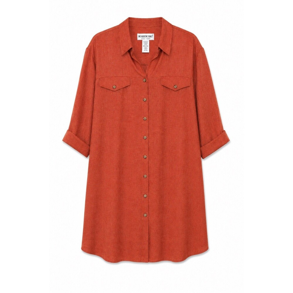 Brownstone Studio Dress Womens 22W Orange Button Front Shirt Dress Plus Made USA